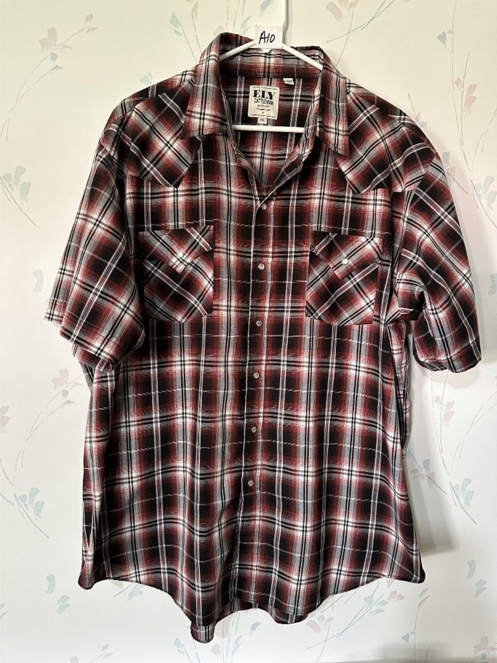 Ely Cattleman Mens XXL Red & Black Plaid Western Snap Button Short Sleeve Shirt
